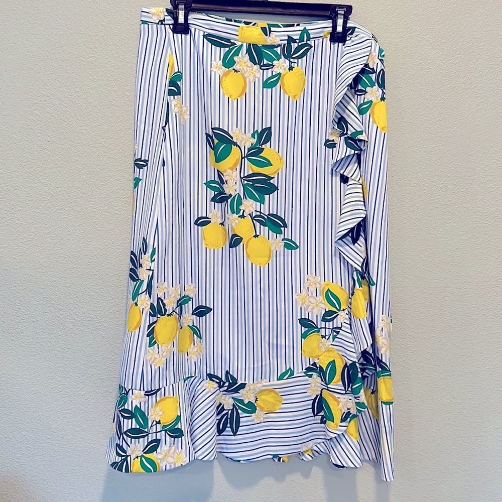 Draper James Lemon Blossom Faux Wrap Midi Skirt NWT Sz 10